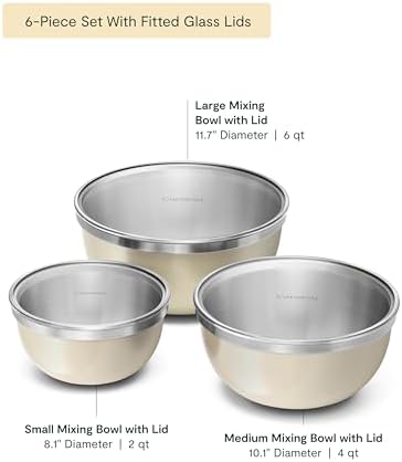Caraway 6-Piece Stainless Steel Mixing Bowl Set with Glass Lids - Image 2