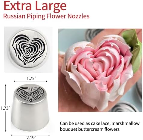 3pack Russian Piping Flower Nozzles Extra Large, Stainless Steel Rose Floral Piping Nozzles for Cake Decorating Icing, Cream Flower Bouquet DIY Cookies, Desserts Baking Tools (XXL, D） - Image 2
