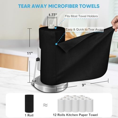 AIDEA Microfiber Cleaning Cloth 165 Sheets 3 Roll, Black Paper Towels 11×9" - Image 2