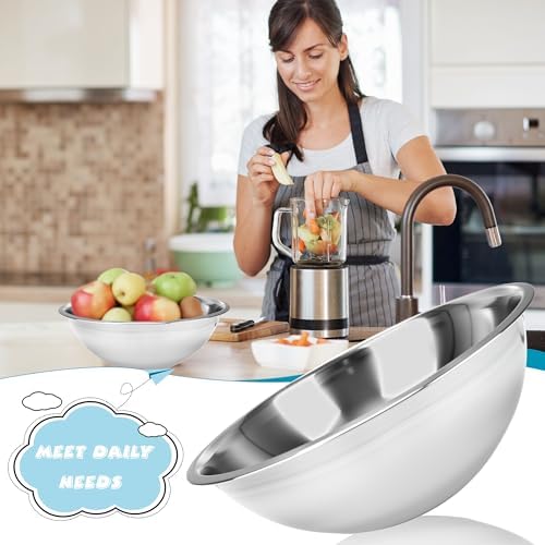 6 Pcs 12.6 Inch Stainless Steel Mixing Bowls 6 Quart Flat Base Metal Prep Bowls Cooking Baking Serving for Home and Commercial Kitchens Professional Chef - Image 5