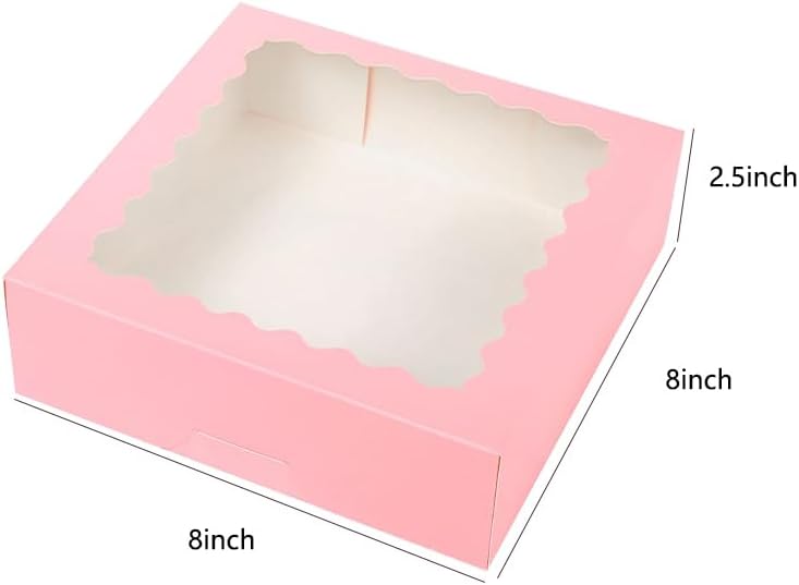 Generic 50PCS (8x8x2.4inch) Cake Boxes with Window Bakery Boxes Pastry Boxes for Cake, Pastries Chocolates Cupcakes Valentine's Day (50PCS Pink), 8825-8CDGH - Image 3