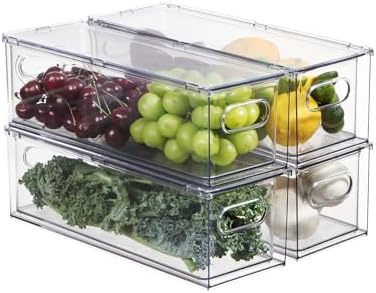 Fridge Organizers and Storage Pull Out Drawer, 4 Small | Stackable, Clear, Fruit and Veggies Containers, for Kitchen, Cabinet by Bronkeeper