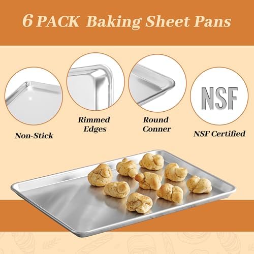 6 Pack Quarter Size Aluminum Baking Sheet Pans, 13"x10" | NSF, commercial cookie sheets, rolled rim baking pan, for roasting, freezer, bakery, oven safe up to 500℉ - Image 4