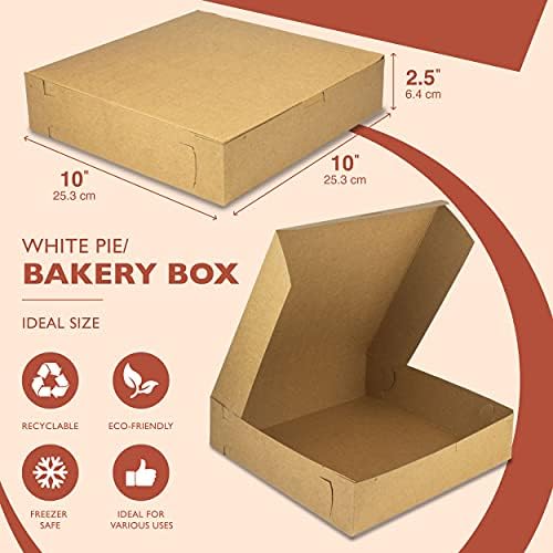 Fit Meal Prep 10 Pack Kraft Bakery Boxes, 10 x 10 x 2.5 Inches Brown Pastry Boxes, Cardboard Treat Boxes Pie Boxes Cookie Boxes Dessert Boxes for Cupcakes, Chocolates, Donuts, Macarons - Image 2