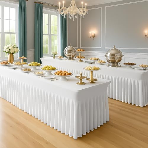 Deep Dream 2 Pack White Spandex Table Covers 6 Foot, Fitted Stretch Tableclothes 30x72 Inch, Wrinkle Free 6FT Fitted Table Clothes with Skirt for Party, Banquet, Wedding and Events - Image 5