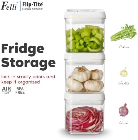 Felli Flip Tite Food Storage Container 5" LARGE Size Airtight Lid Lock Top, Stackable Kitchen Canister for Space Saving, Pantry Fridge Cupboard Organizer, Spice Seasoning Pet Treats Snack (1.1 qt) - Image 5