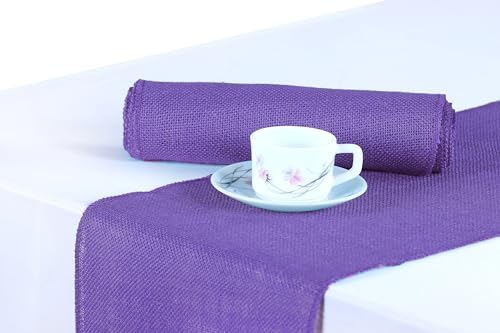 MDS® Pack of 10 Natural Burlap Table Runner, 12 x 72 Inch, Jute Rustic Farmhouse Boho Table Decor for Wedding Reception, Dining Table, Bridal Shower, Baby Shower & Party Decorations - Lavender by MDS