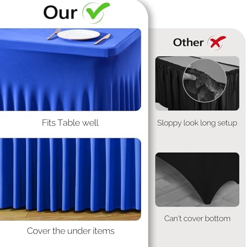 Wish Care 2 Pack Royal Blue Spandex Table Clothes for 4 Foot Rectangle Tables, 4FT Wrinkle Free Fitted Tablecloths Ruffles Design Table Cloth for Party, Banquet, Wedding and Events - Image 3
