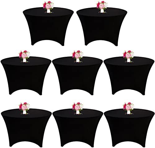 8 Pack 6FT Round Spandex Tablecloth 72” Black Elastic Table Cover Washable Wrinkle Resistant Fitted Stretch Table Cover for Wedding Party Birthday Banquet Bar Events(Black) by JALANCY