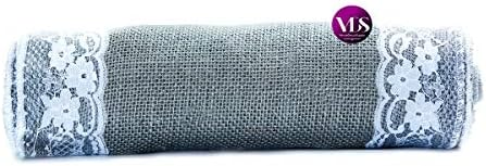 VDS Pack of 12, Burlap Table Runner with White Lace Edge, 100% Natural Jute Rustic Hessian Table Cloth Centerpiece for Wedding Birthday Party Banquet Table Decoration (Size 12X108 Inch)(Silver Grey) - Image 4
