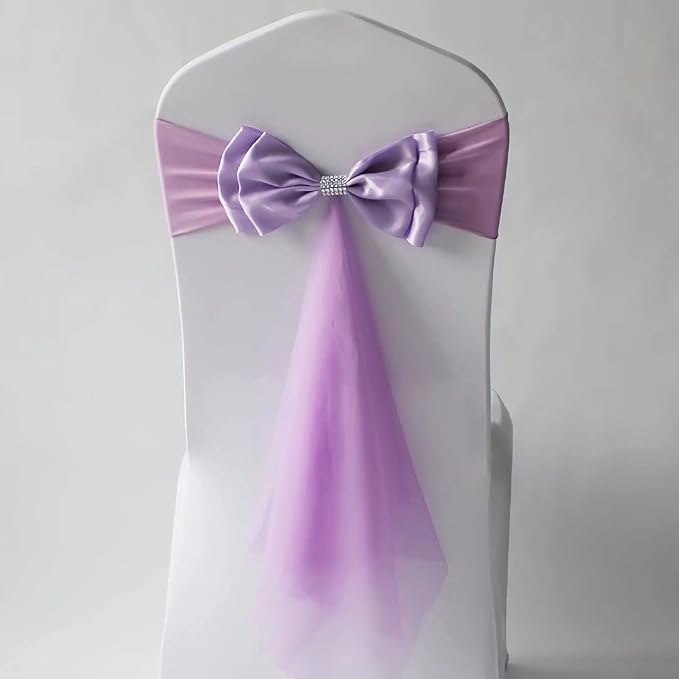 12Pcs Stretch Satin Chair Sashes Bows Chair Bands Decor for Hotel Wedding Reception Party Event Chair Cover Decoration Light Purple by SXXLDNG