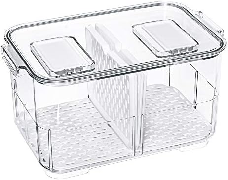 SANNO Vegetable Fruit Storage Containers, Refrigerator Storage Containers Fresh Produce Saver with Lids and Vents,Stackable Salad Lettuce Keeper for Refrigerator,BPA-free Stay Fresh Containers Bin by SANNO