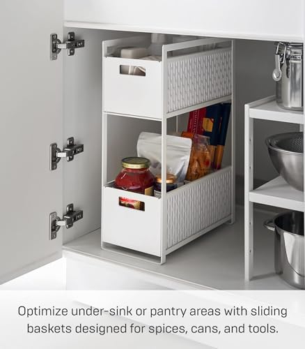 YAMAZAKI Home 2-Tier Storage Basket, Under-Sink Storage, ABS Plastic, White - Image 2