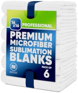 Microfiber Wholesale Sublimation Blanks Towels 16x16 - Premium Waffle Weave Microfiber Towels for Kitchen - Polyester Blanks for Kitchen or Craft Use - 6 Pack by MicrofiberWholesale