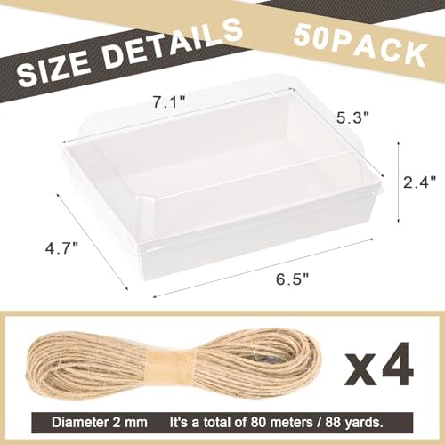7x5 Inches Charcuterie Boxes with Clear Lids, 50 Pack Disposable Take Out Food Containers, Large Paper Bakery Cake Boxes for Strawberries, Cookies Cupcakes (White) - Image 2