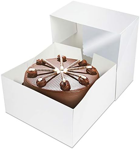 O'CREME White Square Cake Box 8 x 8 x 5 Inch, with Scalloped Window, Kraft Paperboard Bakery Box with Auto-Popup Window - Pack of 25 - Image 3