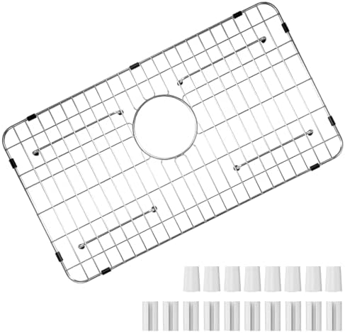 GUUKIN Sink Protectors for Kitchen Sink, 26" x 14" Stainless Steel Sink Protector with Rear Drain Hole, Sink Rack with Extra Replacement White Rubber Feet - Image 3