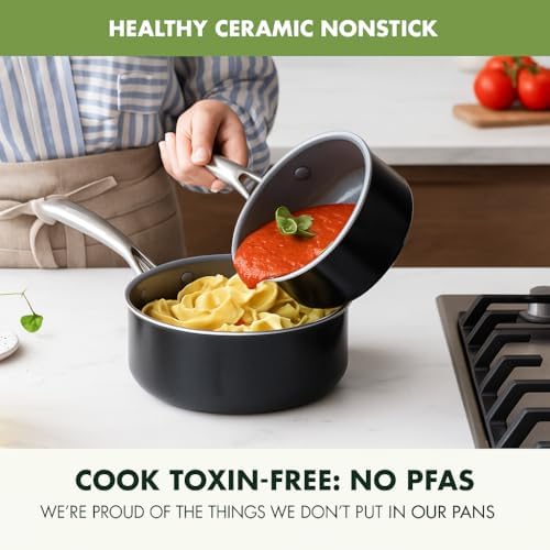 GreenPan Swift Healthy Ceramic Nonstick, 1QT and 2QT Saucepan Set, Stainless Steel Handle, PFAS-Free, Dishwasher Safe, Oven Safe, Black - Image 2