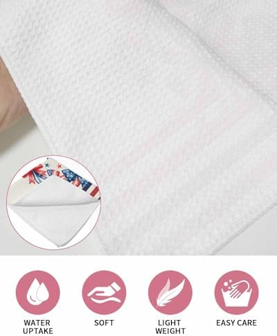 Independence Day Dish Towels Set, Waffle Weave Kitchen Towels 2 Pieces, Patriotic USA Flag Bow Wreath Striped Microfiber Hair Face Bath Tea Towel Absorbent Quick Drying Cleaning Dish Cloths, 12"x12" - Image 5