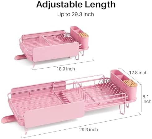 SNTD Large Dish Drying Rack for Kitchen Counter, Expandable, Pink - Image 2