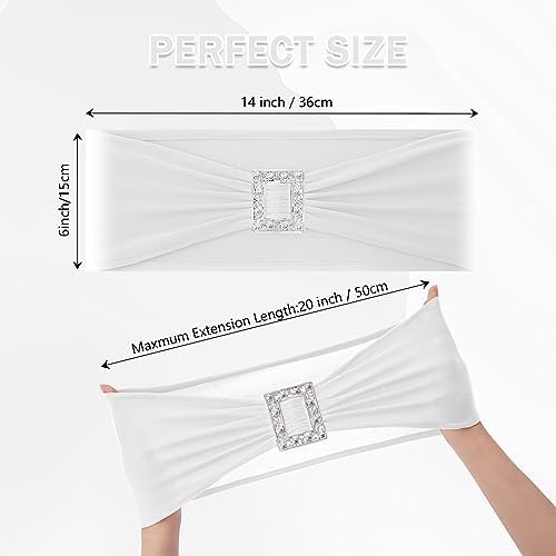 Joccun 60 PCS Spandex Chair Sashes Bows Stretch Chair Cover Band with Buckle Slider Universal Elastic Chair Ties for Wedding Banquet Party Event Decoration (White) - Image 2