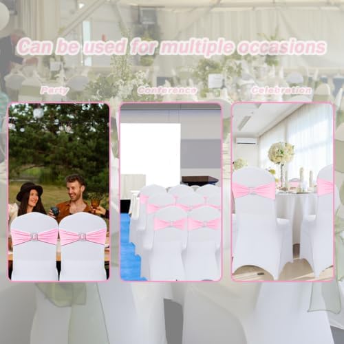 Joccun 60 PCS Spandex Chair Sashes Bows Stretch Chair Cover Band with Buckle Slider Universal Elastic Chair Ties for Wedding Banquet Party Event Decoration (Pink) - Image 7