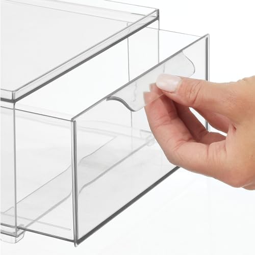 mDesign Plastic Stackable Bathroom Storage Organizer Bin with Pull Out Drawer for Cabinet, Vanity, Shelf, Cupboard, Cabinet, or Closet Organization - Lumiere Collection - 8 Pack - (Clear, 8 x 12 x 4) - Image 6