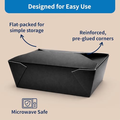 FC Meyer MeyerPak #3 Take Out Cartons, Leak & Grease Resistant Take Out Boxes, Earth-Friendly Disposable To Go Food Containers, 7 3⁄4” x 5 1⁄2” x 2 1⁄2“, Black, Pack of 200 - Image 6