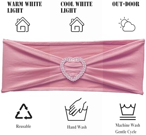 Pink Chair Sashes 100 Pack Spandex Dusty Pink Chair Sashes Bows with Heart Buckle Slider for Wedding Banquet Party Decorations - Image 4