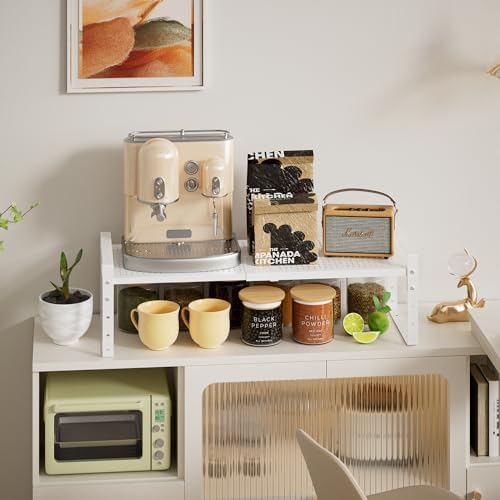 Expandable,Adjustable & Stackable Spice Rack, Cabinet Kitchen Countertop Shelf Organizer,Metal Pantry Storage Shelves - Space-Saving Storage Solution(1Pack/White/Medium) - Image 2