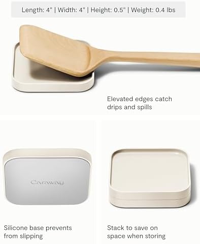 Caraway Spoon Rest Set of 2, Stackable Spoon Holder for Kitchen Counter | Drip Catching, Heat-Resistant Design, Non-Slip Base, Cream - Image 2