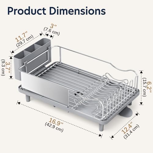 KINGRACK Stainless Steel Dish Drying Rack with Cup Holder for Counter, Grey - Image 2