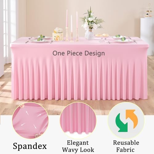4pk Spandex Tablecloths for 6 Foot Rectangle Tables, Pink Stretch Table Cloth 6ft Fitted Table Cover Desk Skirt for Parties Weddings Birthday Banquet Baby Shower - Image 4