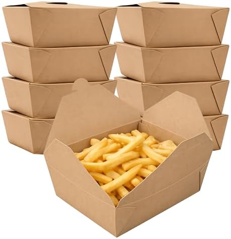 FC Meyer MeyerPak #8 Take Out Cartons, Leak & Grease Resistant Take Out Boxes, Disposable To Go Food Containers, Made from Recycled Materials, 6″ x 4 3⁄4” x 2 1⁄2“, Kraft, Pack of 15 by FCMeyerPackagingLLC