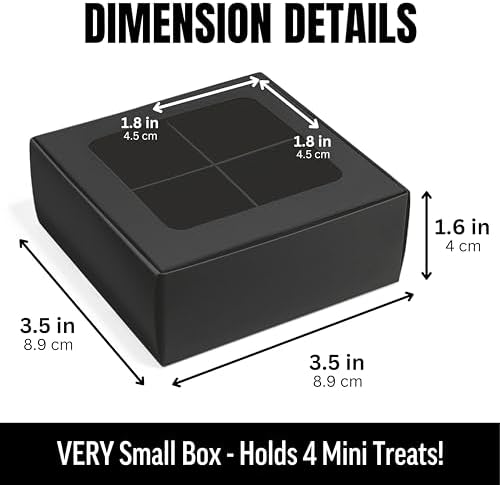100 pcs Black Mini Truffle Box for 4 Treats with Window and Dividers, Bakery Boxes, 3.5 x 3.5 x 1.57 Inches VERY SMALL Baking Boxes for 4 Treats, Square Truffles Box for Gift Giving - Image 2