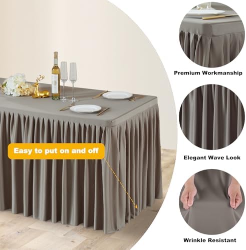 Wish Care Natural Polyester Table Clothes for 8 Foot Rectangle Tables, Wrinkle Free Fitted Table Cover with Pleated Ruffle Table Skirt for Birthday Party Wedding Trade Show Event Display - Image 5