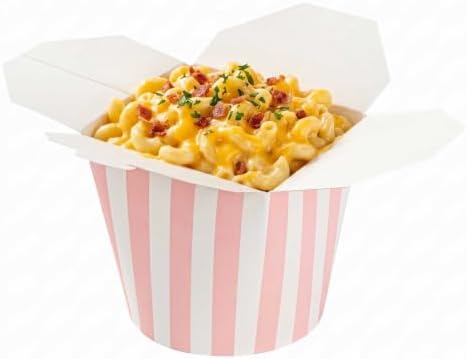 Restaurantware Bio Tek 4 x 3.4 x 3.7 Inch Food Containers, 200 Noodle Takeaway Boxes - Disposable, Striped, Pink And White Paper 26 Ounce Take Out Boxes, Round, For Hot Or Cold Foods - Image 6