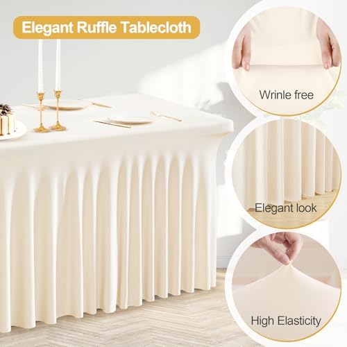 PARTISKY 6 Pack Ivory Spandex Table Cloths for Rectangle Tables 8ft, Ivory Table Skirt for Party, Table Cover with Skirt for Wedding Folding Table Banquet Baby Shower & Birthday Parties - Image 3