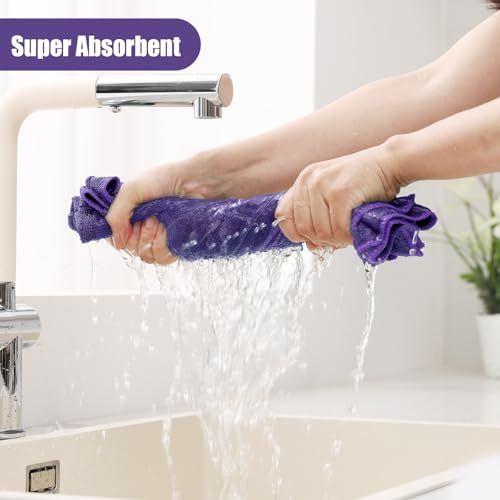 Homaxy Microfiber Kitchen Towels and Dishcloths Sets, 12 Pack, Purple - Image 3