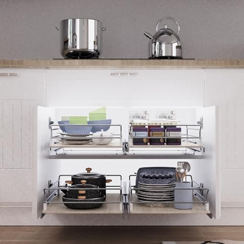 Pull Out Cabinet Organizer 10.87" W X 22" D, Wood & Chromed - Image 4