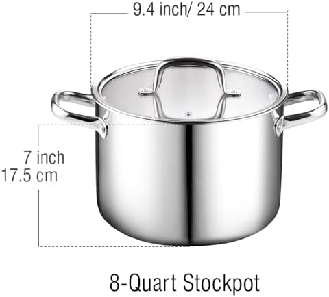 Cook N Home 8 Quart Tri-Ply Clad Stainless Steel Stockpot with Lid - Image 3