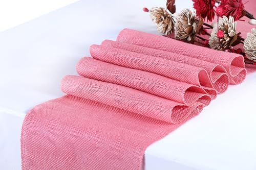 MDS® Pack of 5 Natural Burlap Table Runner, 12 x 108 Inch, Jute Rustic Farmhouse Boho Table Decor for Wedding Reception, Dining Table, Bridal Shower, Baby Shower & Party Decorations - Pink - Image 2