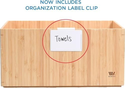 MobileVision Bamboo Storage Box Multi-Purpose Organizer for Kitchen Supplies Holder, Fruit Bin, Cabinets, Pantry with built in handles, stackable, 12” x 9” x 6” With White Clip Included - Image 2