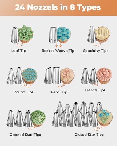 Kootek 35 Aluminum Cake Decorating Kit, Baking Tools for Beginners & Pros | Starter Kit, Baking Supplies Tools with Cake Stand Turntable for Decorating, 24 Icing Piping Tips, 2 Spatulas, 2 Piping Bags - Image 4