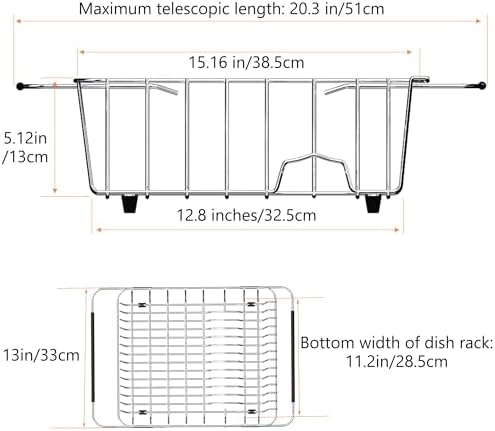 NiuYichee Stainless Steel Dish Drying Rack(15" L X 12.6" W X 4.7" H), Expandable Fruit & Vegetable Drain Rack Over Sink, Dish Drainer Rack in Sink, with Utensil Holder & Silicone Mat(16") - Image 2