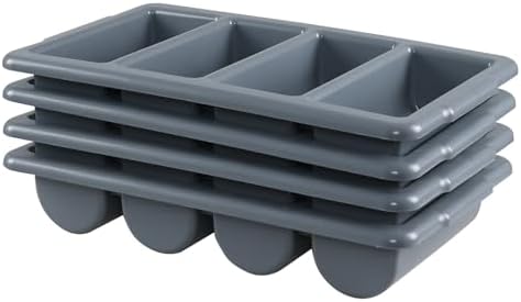 4 Pack Plastic Commercial Cutlery Bin, 4 Compartment Silverware Bin | Heavy Duty, Silverware Organizer for Restaurant, Cafeteria, Canteen by Nihenok