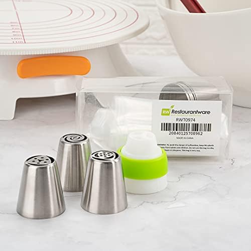 Restaurantware Pastry Tek Russian Piping Tips Set 18 Piece Durable Cake Decorating Kit - 7 Piping Tips 10 Piping Bags Stainless Steel Piping Bags And Tips Set 1 Tri-Color Coupler - Image 3