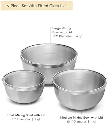 Caraway 6-Piece Stainless Steel Mixing Bowl Set with Glass Lids - Image 2