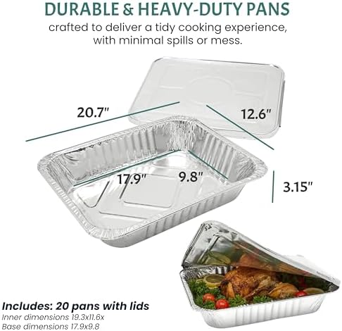 Full Size Large Aluminum Foil Pans (20 Pack) - Full Size Large 21x13 Tin Foil Pans with High Heat Conductivity - Disposable Cookware For Baking, Grilling, Cooking, Storing, Prepping - Image 4