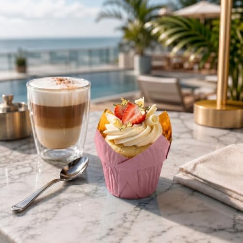 Restaurantware Cupcake Liners 500 Pack of 3.9 oz Tulip Foil Baking Paper Muffin Cases Greaseproof Baking Cups Oven Safe Pink - Image 4